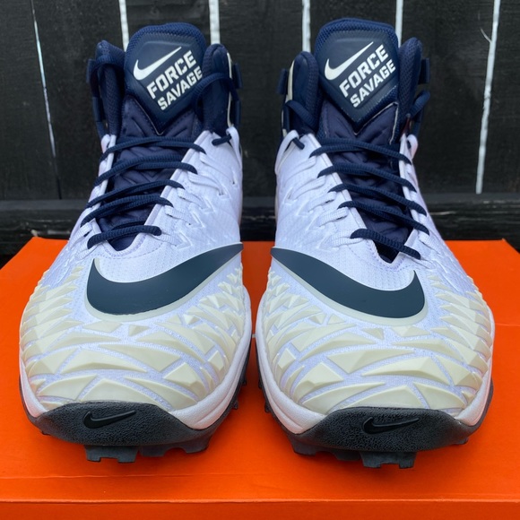 Size 15 Nike FORCE SAVAGE PRO SHARK Rubber Linemen Cleats White Blue 923306-144 main image 5